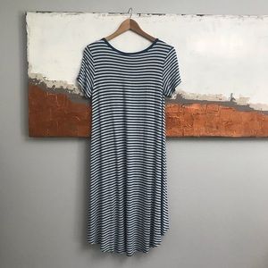 LuLaRoe Dresses - LuLaRoe Carly Blue and Gray Striped Midi Dress LuLaRoe Dresses - LuLaRoe Carly Blue and Gray Striped Midi Dress